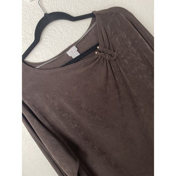 Chico's Travelers Womens Top Size 2 US 12/14 Brown Slinky Work Wear Pullover NEW - Picture 2 of 9